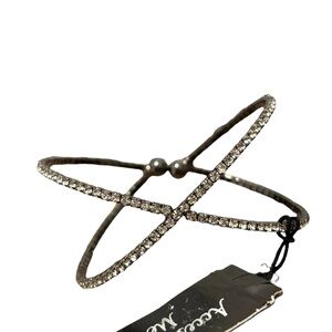 Silver Rhinestone Crossover Bracelet